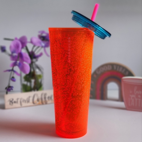 🎁GAVE AS FREE GIFT W ORDER 🧡💙 STARBUCKS🥤Neon Orange Bubble Venti 24oz - Picture 6 of 7